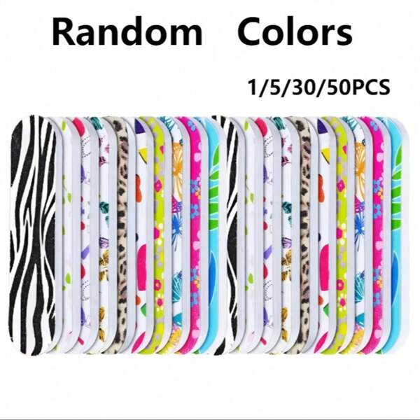 1/5/10/30/50pcs Nail Files, Professional Double-Sided Sandpaper Printed Nail Files, Fashion Style Manicure, Foot Care, Party Gifts, Emery Boards, Nail Tip Grooming Tool, Random Colors