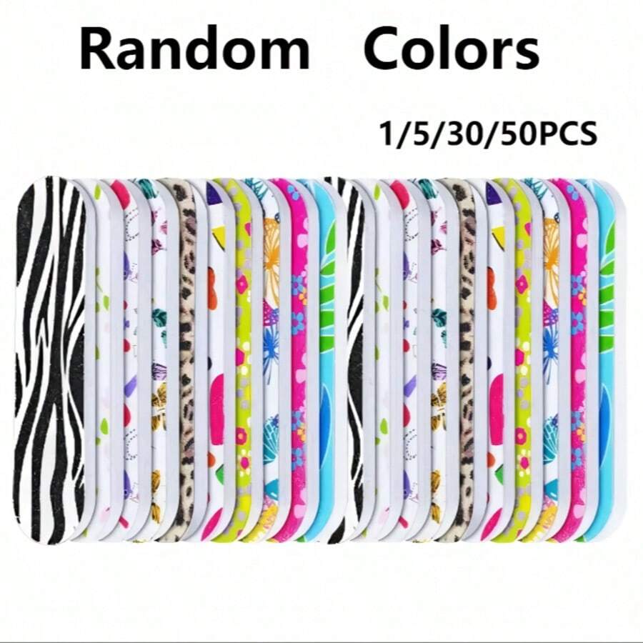 1/5/10/30/50pcs Nail Files, Professional Double-Sided Sandpaper Printed Nail Files, Fashion Style Manicure, Foot Care, Party Gifts, Emery Boards, Nail Tip Grooming Tool, Random Colors