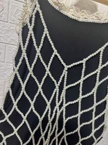 DEKUNER 1pc New Leisure Style Of Simple Faux Pearl Halter Tops Teen Style Cute Beaded Beautifully Cami Vest ,Pearl Bead Body Chain