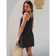 Athletic Dress For Women Casual Sleeveless Spaghetti Strap Sundress Workout Short Tennis Dress With Pockets - Blue - View 5