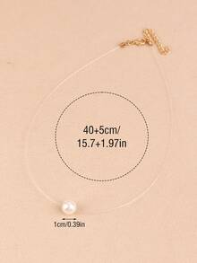1pc Invisible Necklace With Single Faux Pearl Pendant, Suitable For Everyday Wear - Multicolor - View 7