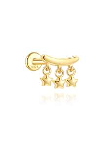 1Pc Asymmetrical 925 Sterling Silver Cartilage Helix Piercing Earring For Women Hypoallergenic Flat Back Stud Earring Perfect For Daily Wear/Party/Gift Bridal Jewelry Fine Jewelry