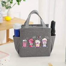 1pc Anti-Leak, Chic Teacher Themed Insulated Lunch Bag, Thick Aluminum Foil, Portable Canvas Tote With Zipper Closure, Suitable For School And Office, Oxford Cloth, Handbag To Keep Food Fresh
