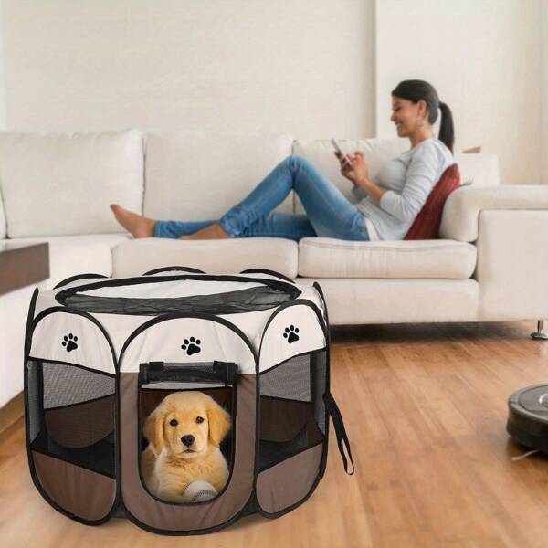 1pc Foldable Octagon Pet Playpen Tent, Oxford Cloth, Scratch-Resistant, For Cats & Dogs, Traditional Style, Indoor/Outdoor Puppy & Kitten Enclosure Christmas Gift Ctagonal Pet Fence Pet Tent Oxford Cloth Scratch-Resistant Foldable Dog Cage Dog Cat Delivery Room Dog Kennel Cat Bed Can Be Used In All Seasons, Suitable For Puppies/Cats Indoor And Outdoor Travel Camping Use