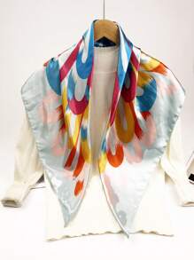 1pc Women's Chiffon Print Square Scarf, European & American Fashion Style, Suitable For Holidays, Beach, Travel