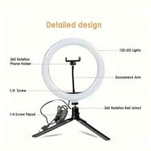 Anello luminoso da 10 pollici con supporto, luce led per selfie regolabile, anello luminoso alimentato tramite USB con treppiede e supporto per telefono, anello luminoso da tavolo, per registrazione video, live streaming, trucco, fotografia