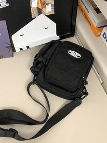 1pc Men's Shoulder Bag Shoulder Bag Shoulder Strap Adjustable Zipper Portable Black Solid Color Polyester Simple Leisure Fashion Travel To Work Travel Business School Student Men's Shoulder Bag Canvas Tote Bag Camera Bag Side Bag Pouch Festival Phone Bag - Black - View 3