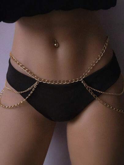 1 szt. Stylowy, seksowny łańcuszek na talię, geometryczny, warstwowy metalowy łańcuszek na talię dla kobiet, modna, uniwersalna biżuteria do ciała