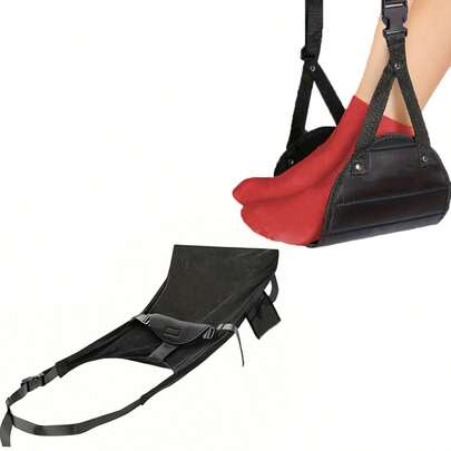 2pcs Set - Travel Airplane Seat Cushion + Airplane Footrest, Portable Airplane Sleep Pillow With Dual Side Storage Pockets For Airplane/High-Speed Train, Comfortable Resting With Adjustable Strap + Detachable Travel Foot Rest (Black)