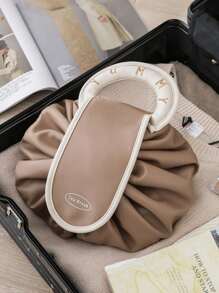 1 pièce Sac à maquillage grande capacité à cordon, sac cosmétique en PU imperméable portable, fourre-tout de voyage estival, sac de rangement multifonctionnel pour maquillage, idéal pour la fête des mères, les demoiselles d'honneur, les cadeaux pour les enseignants, les accessoires de mariage, les cadeaux de vacances