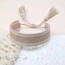 1 件手工编织波西米亚风格手链，适合送给家人、朋友、学生、节日、派对、旅行、婚礼、音乐会的礼物 - 卡其色 - 查看 2