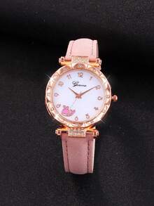 5 件套粉色鲸鱼设计女孩石英手表、蝴蝶吊坠项链、手链和耳环套装，最佳礼物选择