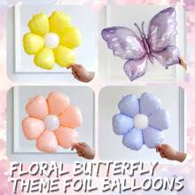 112pcs Spring Floral Butterfly Balloon Arch Set, Includes Lavender Purple Yellow Balloons, Daisy Flowers, Butterfly Foil Balloons, Suitable For Woodland Fairy Baby Shower, Birthday, Garden Tea Party Decoration