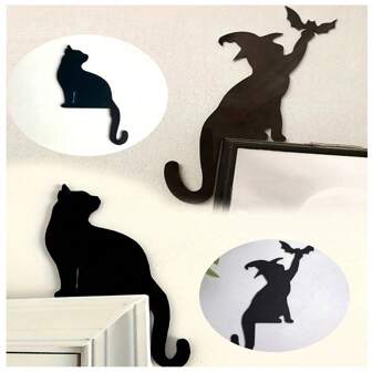 1 pieza Decoración de esquina de fieltro para Halloween, diseño de gato negro, adecuado para fiestas de Halloween, decoración de patio, baile de disfraces, accesorios para el hogar