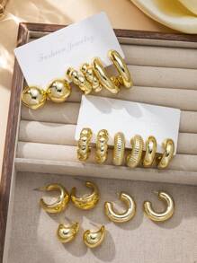 2-18pcs/Set Women Lightweight CCB Material Big Geometric Water Drop Earrings Set, Fashion Street Style, Suitable For Everyday, Party And Vacation Wear, Ideal Gifts For Friends And Couples Birthday