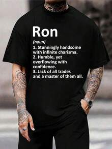 Camiseta personalizada con el significado del nombre Ron - Regalo divertido de cumpleaños para hombres y mujeres | Camiseta personalizada con la definición de Ron | Camiseta divertida de manga corta - Negro - Ver 1