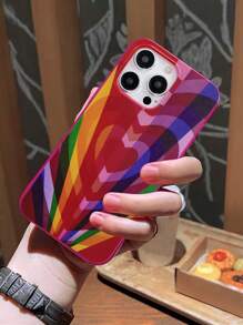 Regenbogenherz-Sturm! Modischer personalisierter Handyhülle - Regenbogen-gestreiftes Herzenmuster vollflächige fuchsiafarbene Handyhülle, kompatibel mit iPhones & Galaxy Smartphones
