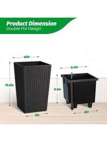 Huisuilinss Tall Planter Set Of 2,Large Flower Pot,Tapered Planter,Outdoor Indoor Plant Pots With Water Level Monitor & Wheels,2 Trays For Patio Porch Living Room Home Office - màu nâu - Xem 4