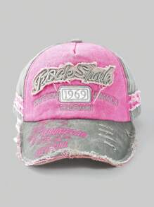 1pc Vintage Style Embroidered Letter Distressed Washed Hole Unisex Baseball Cap