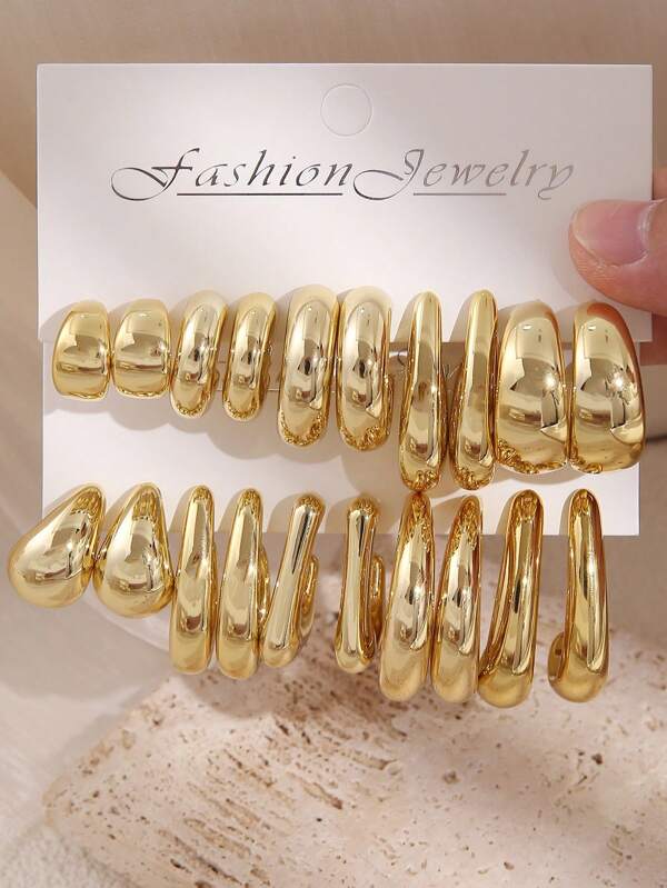 2/10/20pcs Fashionable & Elegant New Asymmetrical Shape Earrings Set, Lightweight CCB Material, C-Shape And Teardrop Designs, Fulfill All Daily Outfit Needs For Women