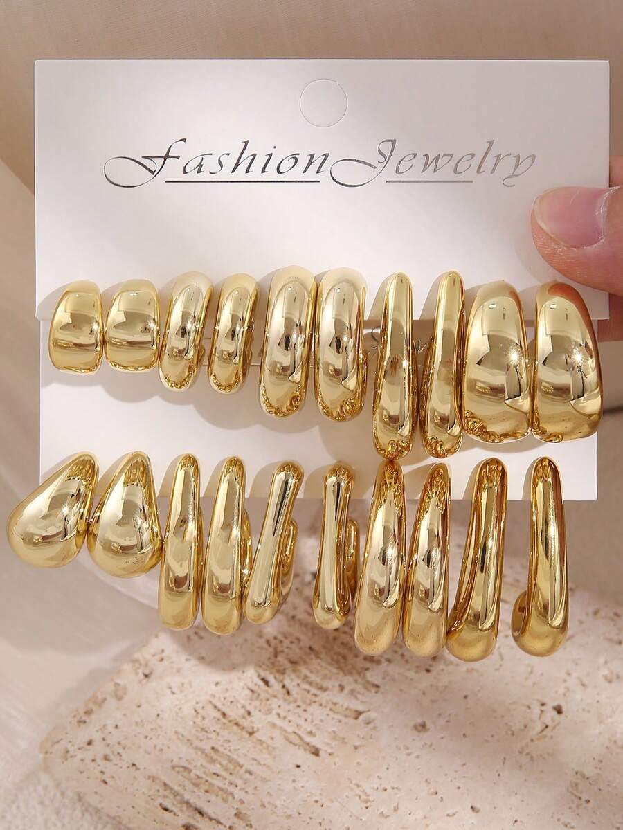 2/10/20pcs Fashionable & Elegant New Asymmetrical Shape Earrings Set, Lightweight CCB Material, C-Shape And Teardrop Designs, Fulfill All Daily Outfit Needs For Women