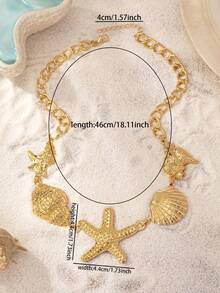 1 件金色夏季度假海滩贝壳海星项链女士款 - 金色 - 查看 4