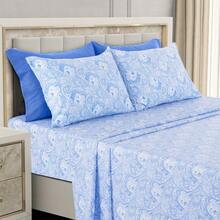 Lux Decor 6-Piece Paisley Bed Sheet Set, High-GSM Brushed Microfiber, 16-Inch Deep Pockets, Includes Sheets & Pillowcases, Soft, Hypoallergenic, Easy Care, Hotel-Quality Bedding, Twin, Full, Queen & King Sizes - 藍白色 - 查看 3