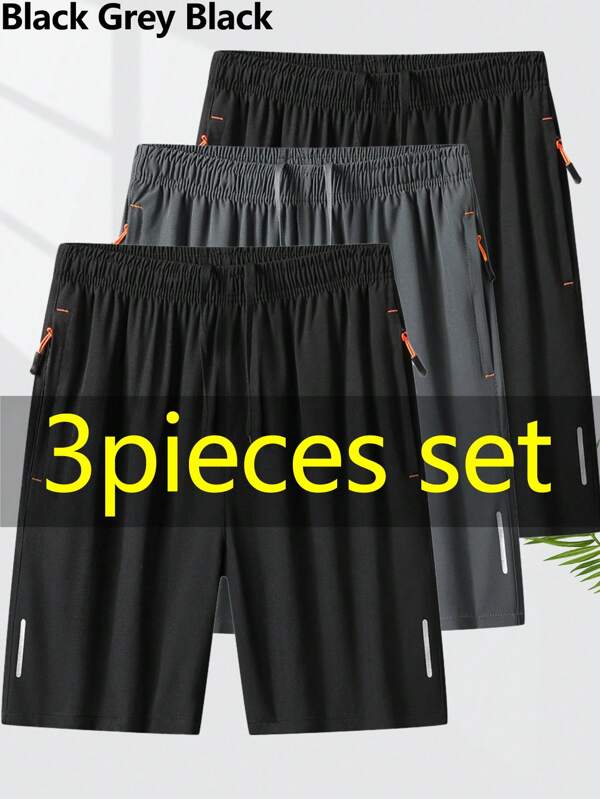 3 Piecesset Of Men's Casual Shorts - Lightweight, Stretchy, Zippered Pocket, Elastic Waistband With Drawstring, Stylish Printed Design, Multiple Colors To Choose From, Daily Comfortable Shorts | Casual Style Shorts | Glossy Fabric Shorts,