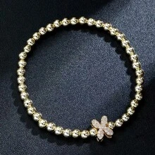 1 件简约黄铜和立方字母串珠弹性手链，适合女士 - 金色 - 查看 20