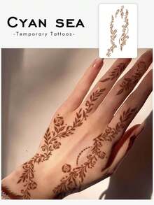 1-2张纹身贴纸，赠送花朵海娜图案临时纹身贴纸，防水防汗PVC材质，一次性逼真纹身贴纸，适合时尚爱好者日常使用。 - 棕色 - 查看 1