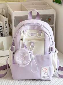 日系可爱少女撞色迷你双肩包女韩版多巴胺星星小背包初高中学生书包外出旅行学习春游双肩包女生郊游书包