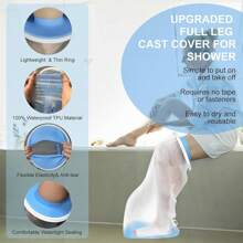Upgraded Wide Full Leg Cast Cover Shower After Knee Surgeries With Non-Slip Bottom Leg Wounds, Bandage, Large Cast, Knee Immobilizer/Brace, Walking Boots, Reusable