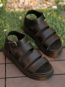 Women's Flat Sandals, New Thick-Sole Black Sandals, Roman Style Non-Slip Versatile Fashion Sandals, Casual Summer Beach Sandals