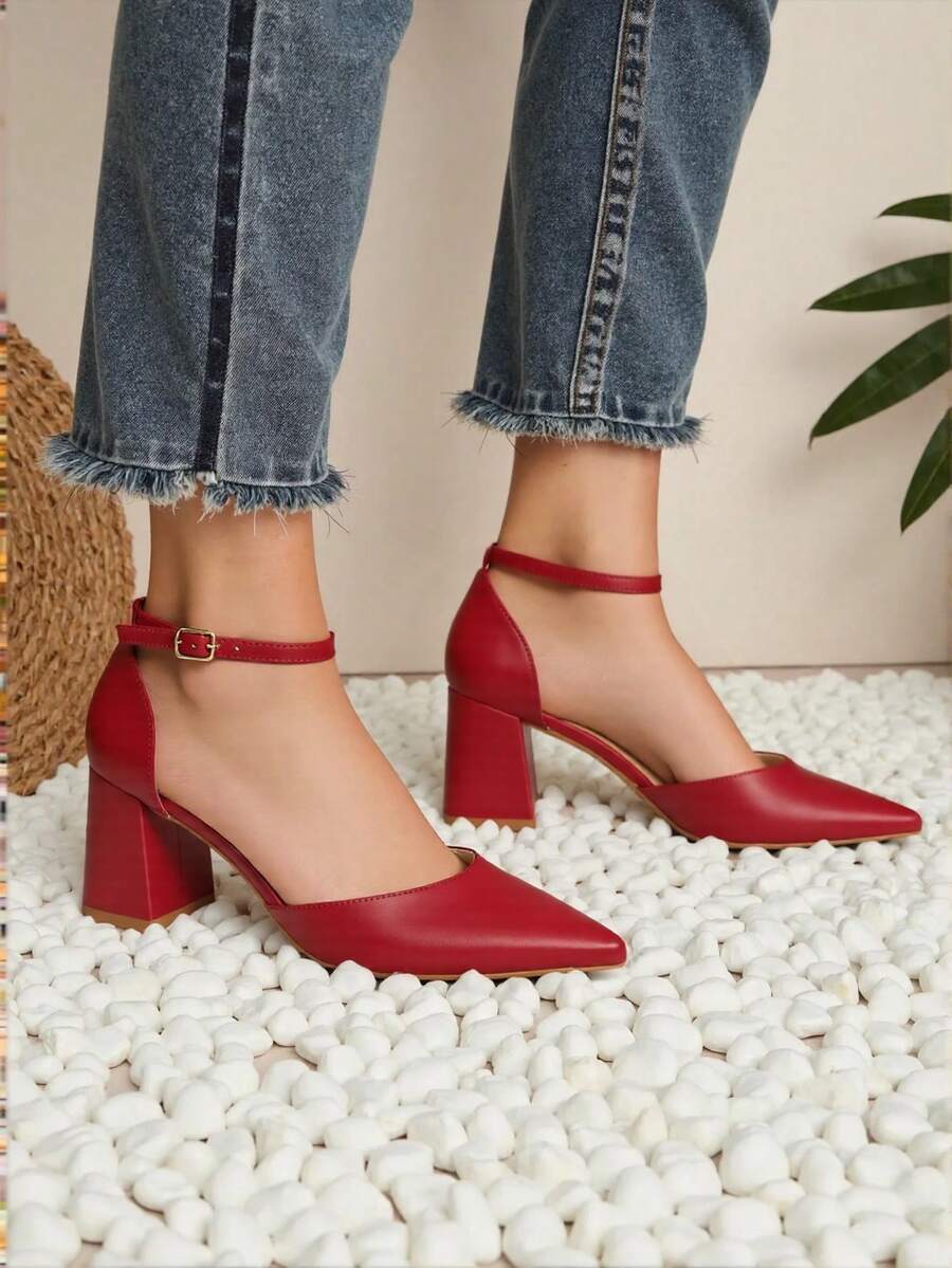 RevReaL Sandales classiques à talons compensés et brides pour femmes | Plusieurs couleurs disponibles - Rouge foncé - Voir 1