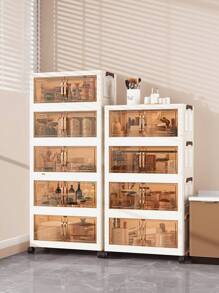 3/4/5layer Folding Storage Cabinet, Large Capacity Magnetic Double Opening Storage Box, Large Storage Box With Lid And Wheels, Can Store Clothes, Snacks, Toys And Books, Outdoor Foldable Container For Home And Office