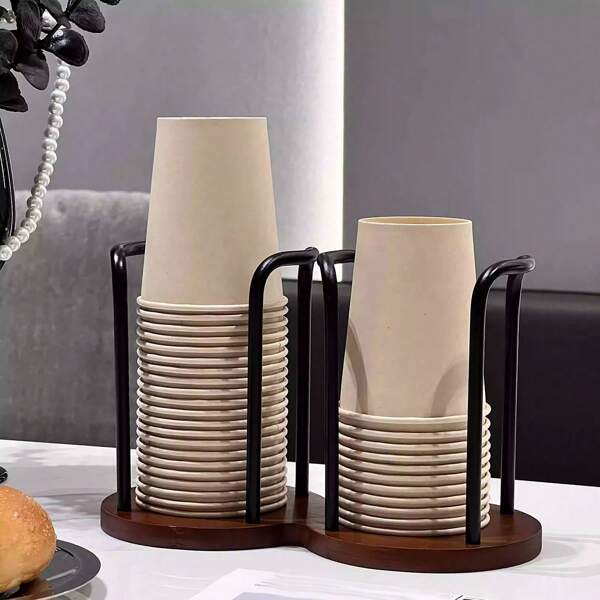 1pc Bamboo Wood Paper Cup Holder, Paper Cup Dispenser, Multipurpose Cup Rack, Home Kitchen Supplies, For Coffee & Tea Cups - Ideal For Household & Commercial Use!