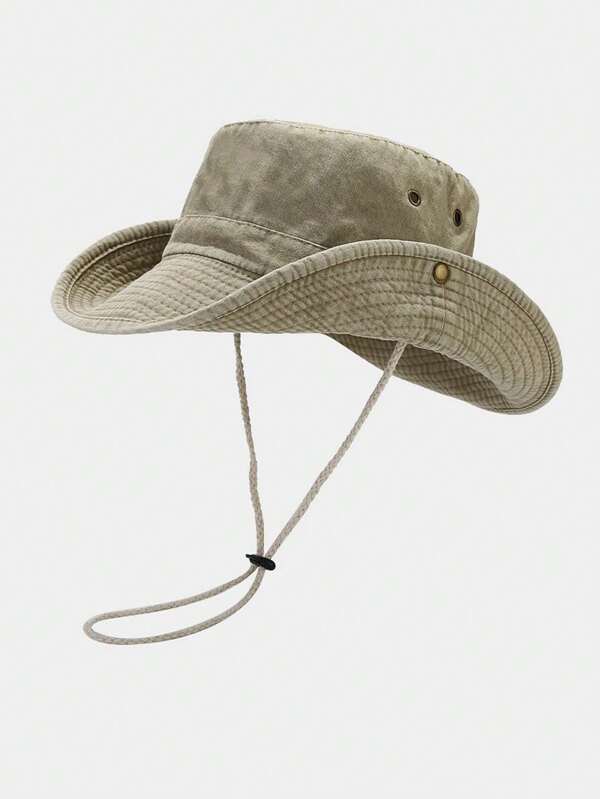 1pc Men's Washed Bucket Hat, Outdoor Fishing Hiking Sun Protection Cowboy Hat