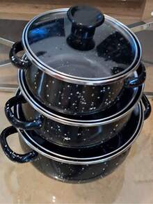 3pcs 16-20cm Thick Rim Enamel Mini Cookware Set: Double-Ear Porridge Bowl, Soup Pot, Stew Pot, Mini Pot, Skillet, Stew Pot, Casserole, Seafood Pot, Noodle Pot, Small Hot Pot. For Cooking Porridge, Milk, Soup, Noodles, Suitable For Babies, Adults, And Children, With Non-Stick Enamel Surface. Enamel Cookware Set, Kitchen & Dining Food Storage, Outdoor Camping Cookware, Compatible With Electric Stove And Gas Stove, Not Suitable For Microwave, Gift Set, Sizes Are 6.5"/7.1"/7.9" - Multicolor - View 7