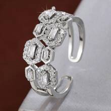1 Stück verstellbarer geometrischer Hexagon Design Cubic Zirkonia Ring für Frauen