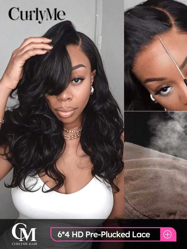 CURLYME Wear Go 6*4 HD Lace Glueless Ocean Wave Wig 180% Density 8-30 Inch Pre-Plucked & Pre-Cut Lace Closure Wigs Human Hair Daily Use For Beginner Friendly