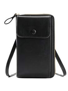 Bolsa Transversal Vertical para Celular em Couro PU com Decoração de Botão e Slots para Cartões, Bolsa para Celular com Design Aberto, Adequada para Telefone, Dinheiro, Moedas, Cartões, para Mulheres, Carteira, Bolsa