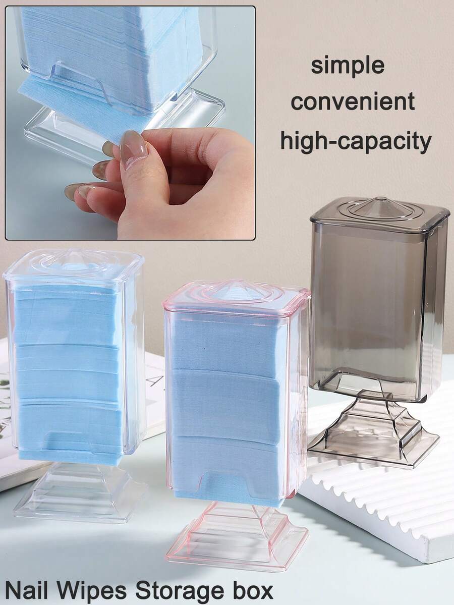 1pc Lint Free Nail Wipes Nails Storage Box Acrylic Material Standing Design Container Remover Organizer Makeup Case Nail Art Tools Pink Clear Black - Multicolor - View 1