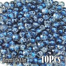 闪亮裂纹玻璃珠，破裂效果，尺寸为 10 毫米/0.39 英寸和 8 毫米/0.31 英寸。多色圆形珠子，用于 DIY 珠宝、手链、项链、耳环和手工艺品制作。