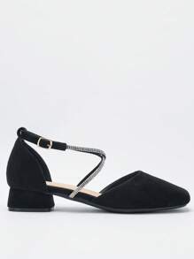 Wide Fit Women's Elegant Solid Color Low-Heel Pumps With Pearl Decor, Versatile Spring/Autumn New Arrival