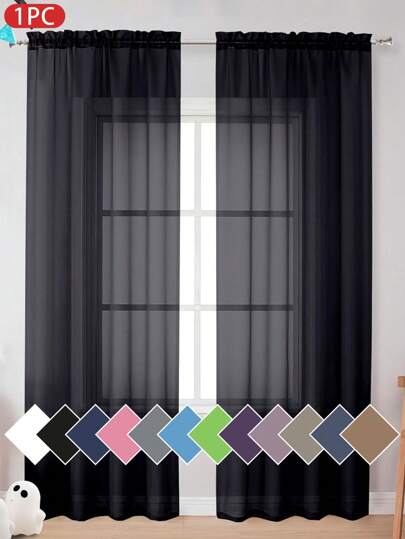 Cortina de voile transparente de cor sólida, cria um ambiente romântico, feita de tecido respirável, adequada para decorar sala de estar, quarto, aluguel de casa, todas as estações