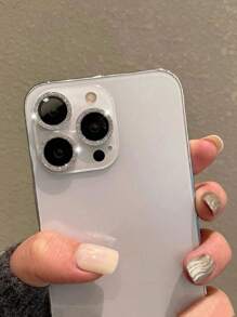 1 Set glänzender Schutzfolien für Handykameras, passend für 16Promax/16/15/14/12/11/13 Pro Max, einzelner luxuriöser glitzernder Strass-Linsendeckel und hinterer Kameralinsen-Schutzring, gehärtetes Glas, modisch und langanhaltend, Glitzer-Silber-Geschenk zum Geburtstag, für Familie und Freunde, funkelnder Kristall, Linsenschutz, Handyzubehör