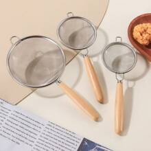 Multi-Function Filtering Mesh Scoop - Kitchen Baking Coffee Soy Milk Strainer Tool [Super Fine 304 Stainless Steel Mesh + Wooden Handle], Egg White Separator, Milk Tea Shop Commercial Flour Sifter, Home Use Sesame Coffee Powder Sieve, Thick Anti-Leakage Durable Easy To Clean, Suitable For Home And Commercial Use