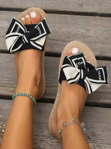 Damen Mode Sommer Leinen Schleifen Pantoffeln, EVA Sohle, atmungsaktives Material, Indoor Outdoor Sandalen, geeignet für Strand, Urlaub und Zuhause