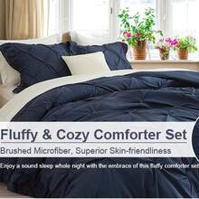 Vclife Vintage Floral Comforter Set Four Sizes, All Seasons Muslin Cotton Bedding Set, 3 Pieces Farmhouse Shabby Chic Jacquard Floral Comforter Set Perfect For Women And Men - 胖被套裝-抓皺+雙層荷葉邊-藏青 - 查看 4