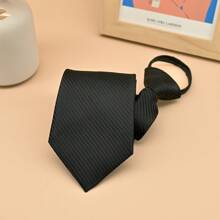 3 Peças/Conjunto Gravata Formal Preta com Listras Diagonais e Zíper, Conjunto de Gravatas para Negócios